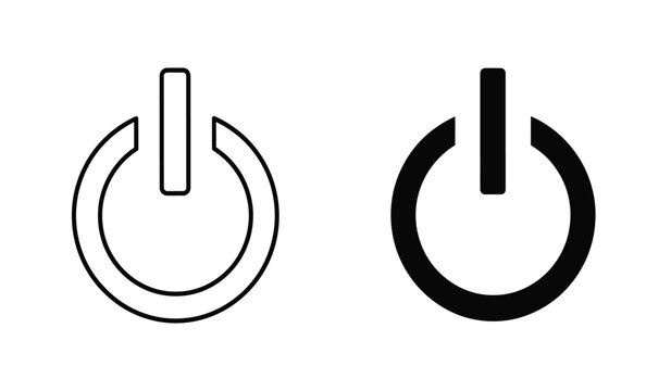 Vector power button icons in black and white for electronic devices and user interfaces