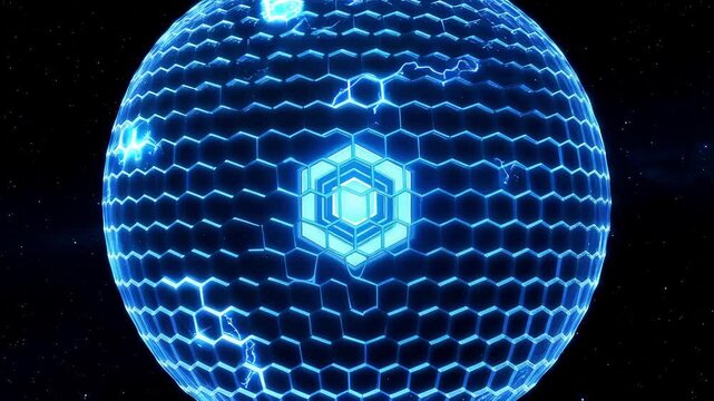 Futuristic electric shield force field background slow motion blue energy ripples cyber space protection technology copy space science fiction