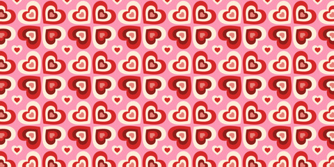 Pink Retro Heart Seamless Pattern. Vector Illustration of Old Styled Love BG. Vintage Texture. Happy Valentine Day. Red Wedding Background.