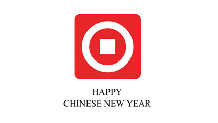 Red square icon with white circle and square symbolizing happy chinese new year celebration