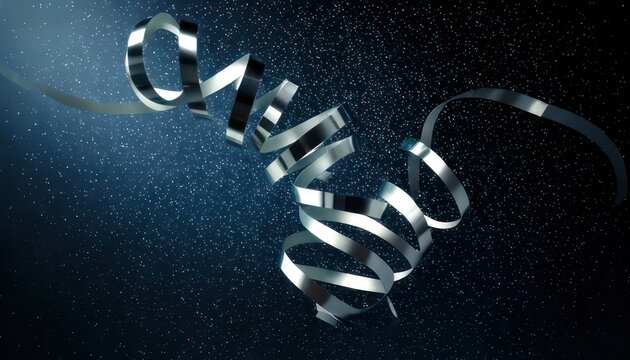 Elegant Silver Ribbon Against a Dark Blue Textured Background.