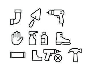 Illustration of various tools and equipment for industrial work and DIY projects