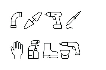 Various tools and equipment for construction and DIY projects illustrated in a minimalist style