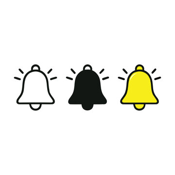 Set of three notification bells in different styles ringing loudly in a row