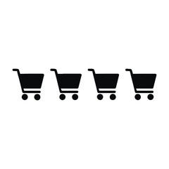 Four shopping carts in a row on a clean white background