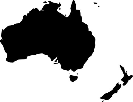 Australia and New Zealand (Oceania) &mdash; Minimal Black Silhouette Map Vector