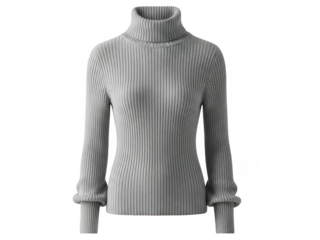 Elegant grey turtleneck sweater isolated on transparent background