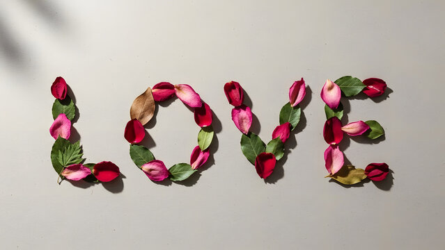 Valentine Spring Still Life LOVE Text with Fresh Floral Accents