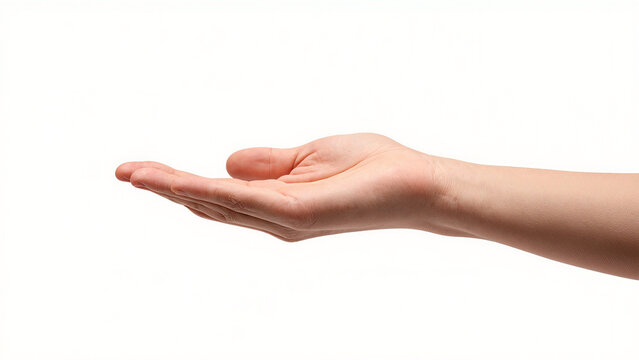 Open palm of a person extended upwards, symbolizing offering, receiving, or asking for something
