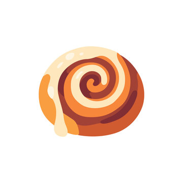 Cinnamon roll bun with icing swirl, flat style vector illustration
