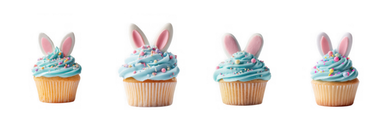 colorful cupcakes with bunny ears and sprinkles on transparent background high quality professional detailed modern elegant