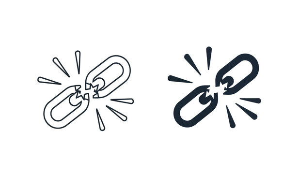 Two broken chain links with explosive burst effect in black and white