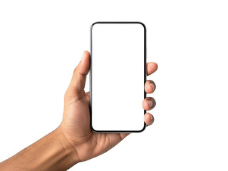 Hand holding smartphone isolated on transparent background