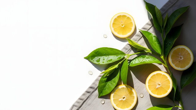 Valentine Spring Still Life Lemon Slices with Botanical Greens
