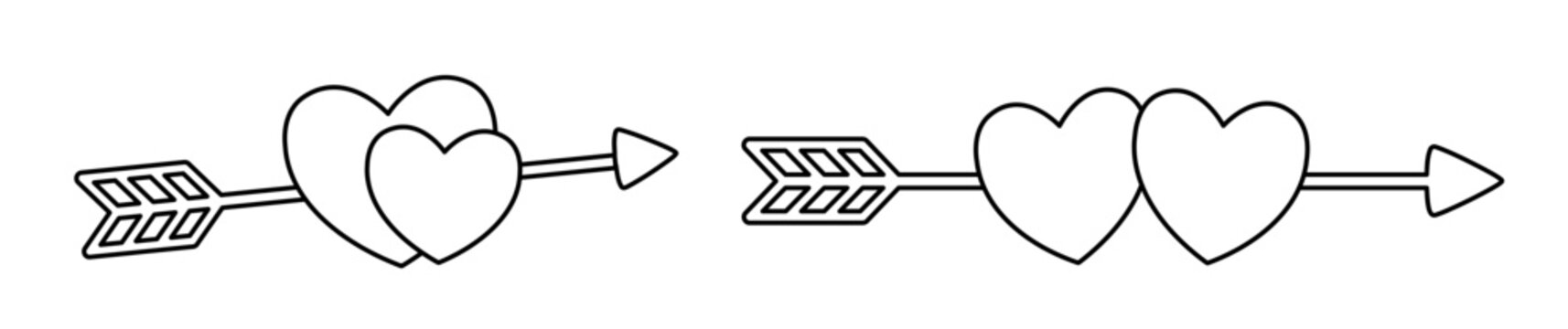 Valentine heart and arrow coloring pages.
Set of Valentine's Day love cupid arrow with heart outline with template.
Transparent background.