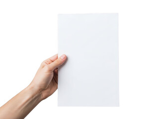 Obraz premium Hand holding blank paper isolated on transparent background