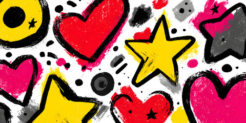 Fototapeta premium Bold brush doodle shapes of a heart and star in graffiti street art style on a dark background creative vector illustration