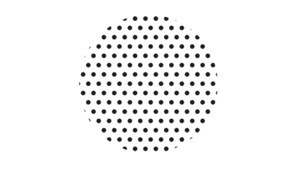 Halftone style circular element made of black dots on a white background for modern graphics