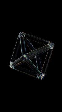 3d Transparent rotating glossy wired object rings with dispersion effect. Rainbow colors reflection glass. 3d render animation loopable Vertical video
