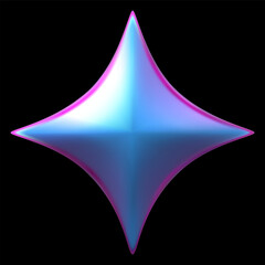 Obraz premium Blue holographic star realistic 3D vector, four-pointed star space galaxy emoji, spark, GUI rating award achievement