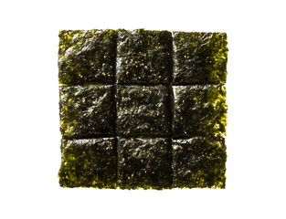 Roasted and Seasoned Korean Seaweed Snack (Gim) with Sesame Seeds on transparent background