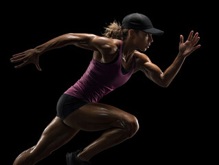 Dramatic Studio Photography of Muscular Woman Runner in Motion