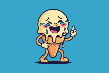 Obraz premium Funny Crying Ice Cream Cone Character Laughing Hysterically.
