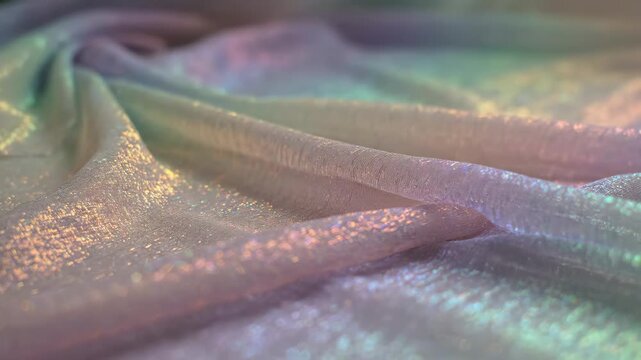 Iridescent Fabric Texture - Shimmering Rainbow Waves in Motion.