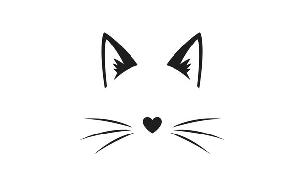 Cute cat face with heart nose and whiskers
