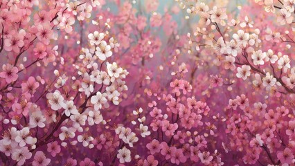 Obraz premium Dreamy Pink and White Cherry Blossom Background Spring Floral Abstraction