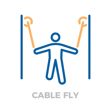Person using a cable machine for a chest exercise. Fitness, strength training, and bodybuilding workout outline icon. Vector thin line icon illustration with editable stroke