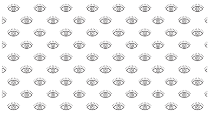Seamless pattern featuring a staggered arrangement of stylized eye icons in a minimalist black and white line art style
