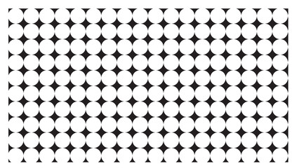 Geometric black and white seamless pattern with overlapping circular shapes creating star-like...