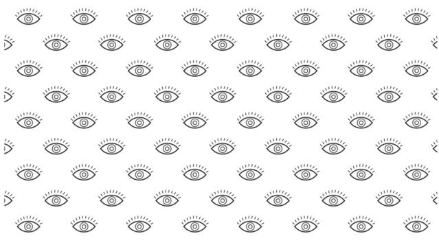 Seamless pattern featuring a staggered arrangement of stylized eye icons in a minimalist black and white line art style - Powered by Adobe