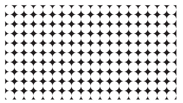 Geometric black and white seamless pattern with overlapping circular shapes creating star-like negative space