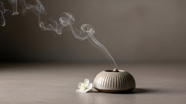 Spring Wellness Minimal Still Life Meditation Stone with Smoke