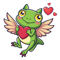 Fototapeta premium Adorable Angel Frog with Wings and Heart, Whimsical Love-Themed Vector Art