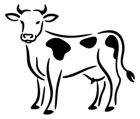 Fototapeta premium Line art illustration of a spotted cow depicting standing for dairy farming applications
