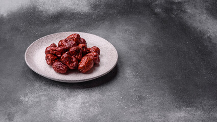 Red dried dates, the Chinese sweet fruit jujube, as a healthy food. Red dates, jujube