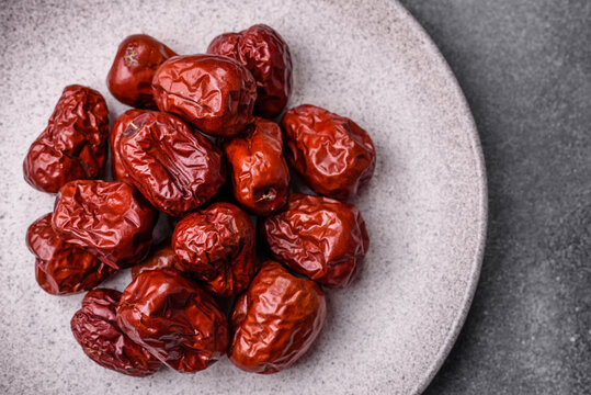 Red dried dates, the Chinese sweet fruit jujube, as a healthy food. Red dates, jujube