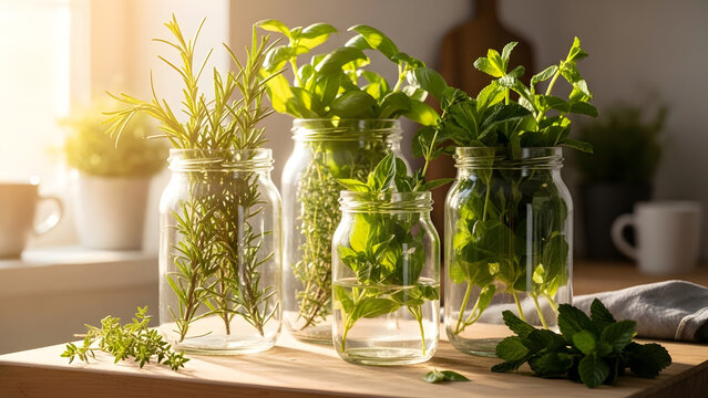 Spring Wellness Minimal Still Life Botanical Glass Jars Scene