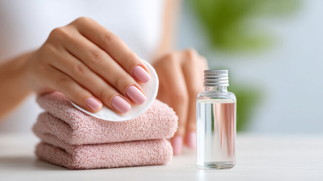 Essential manicure tools with acetone and cotton pads for effective nail polish removal