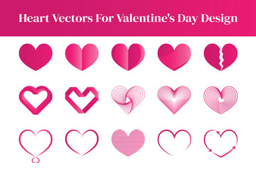 Heart Vector Set for Valentine&rsquo;s Day Design, Love and Romance Icons Collection.