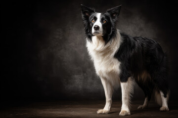 Fototapeta premium Black-and-White Dog with Intensive Gaze