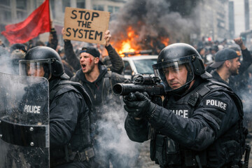 Riot police uses tear gas to disperse the crowd