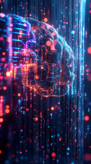 Fototapeta premium Futuristic digital brain with circuit patterns in abstract technology background