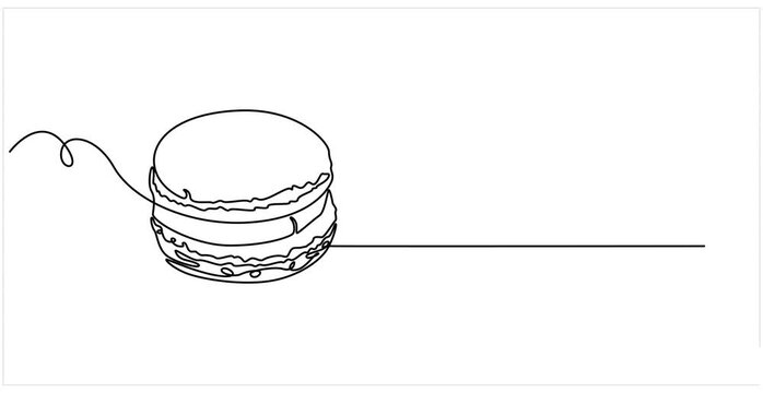 Macaroons cookies single line animated illustration. One continuous self drawing line animation, footage of yellow and blue macaroons, macaroons continuous one line drawing animation