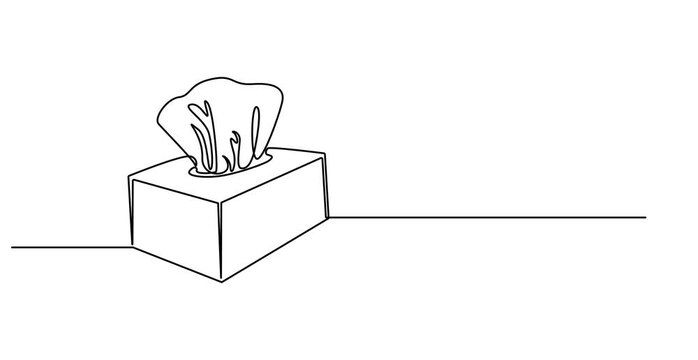 Animation continuous single line drawing Tissue box. Full length one line 4K video clip,Minimalist One-Line Drawing of Tissue Box on Light Background, Tissue box continuous one line drawing, Single 
