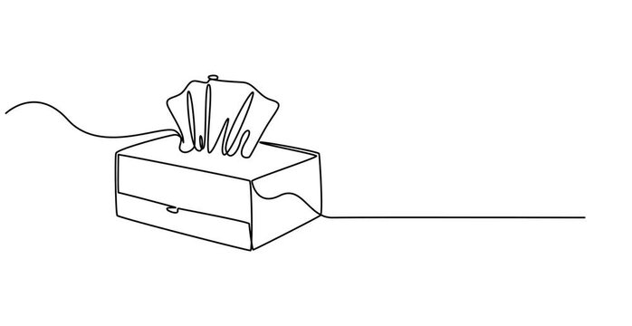 Animation continuous single line drawing Tissue box. Full length one line 4K video clip,Minimalist One-Line Drawing of Tissue Box on Light Background, Tissue box continuous one line drawing, Single 