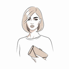 Woman holding beige clutch in white top